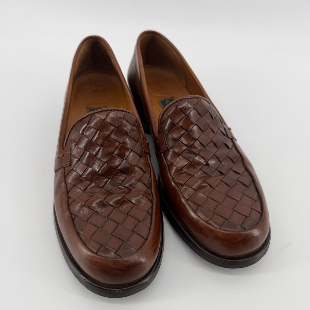 Cole Haan Loafers Women's 5.5 Brown Woven Italian Leather F5311 Slip On Shoes